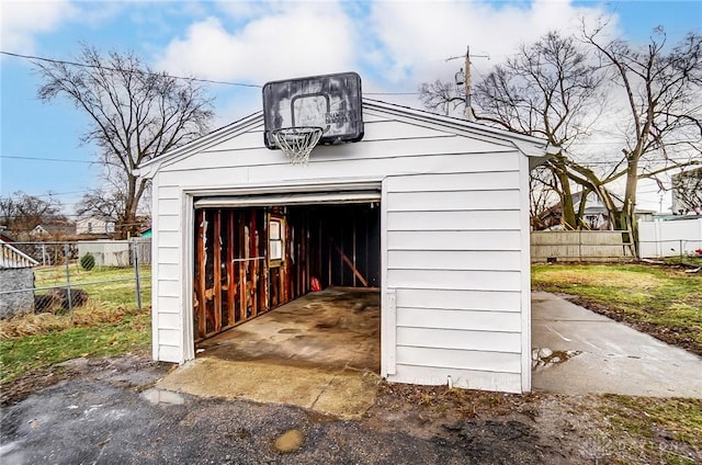 detached garage with fence