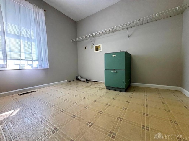 laundry area with washer hookup, visible vents, hookup for an electric dryer, laundry area, and baseboards