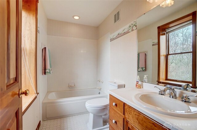 6485 Munger Rd, Dayton, OH 45459 - full bath featuring toilet, shower / bath combination, vanity, and visible vents