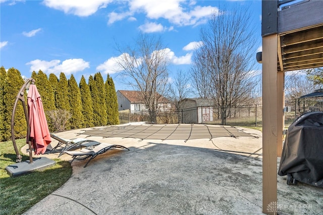 view of yard featuring a patio and fence