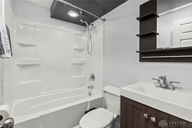 full bath featuring shower / bathtub combination, vanity, and toilet