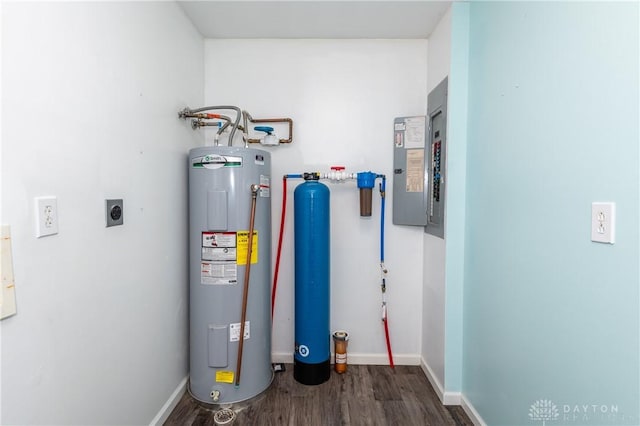 utility room with electric panel and water heater