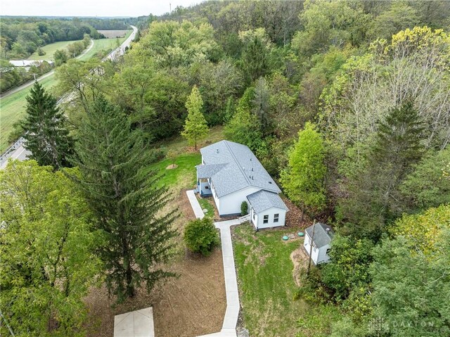 aerial view with a wooded view