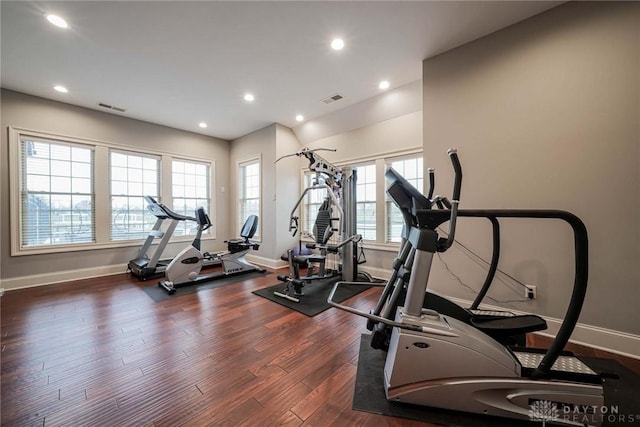 1226 Normandy Rue, Clearcreek Twp, OH 45458 - exercise room with baseboards, wood finished floors, visible vents, and recessed lighting