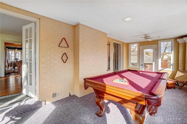 1902 N Fountain Blvd, Springfield, OH 45504 - playroom featuring carpet floors, visible vents, billiards, and a ceiling fan