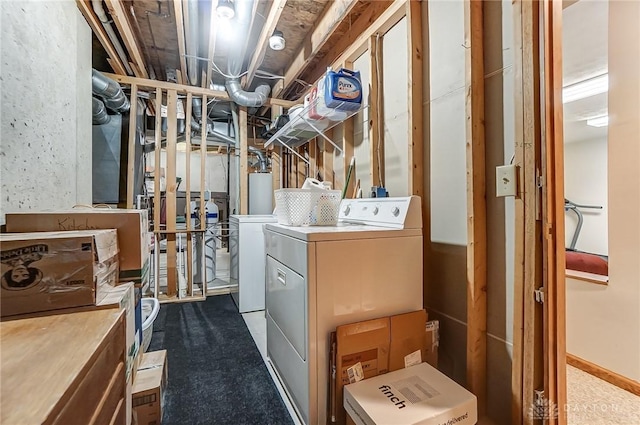 unfinished basement with independent washer and dryer