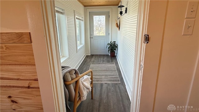 interior space with dark wood-style flooring