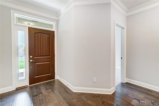 121 Lowe Ln, Dayton, OH 45402 - entrance foyer with baseboards, dark wood finished floors, and crown molding