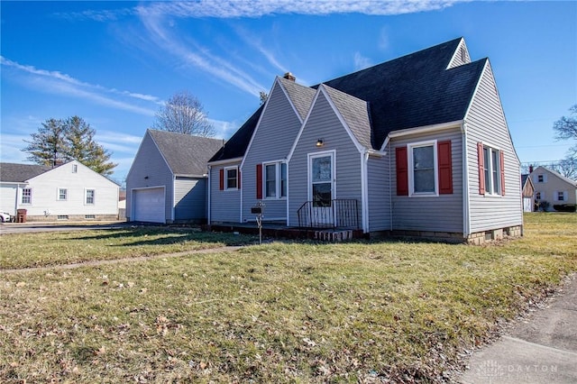 543 W Market St, Germantown, OH 45327 - view of front of property featuring a chimney, a front yard, and a shingled roof
