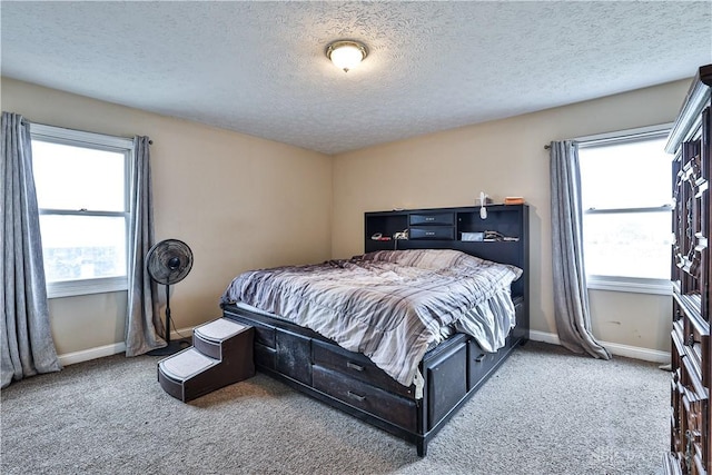 bedroom with carpet, multiple windows, and baseboards