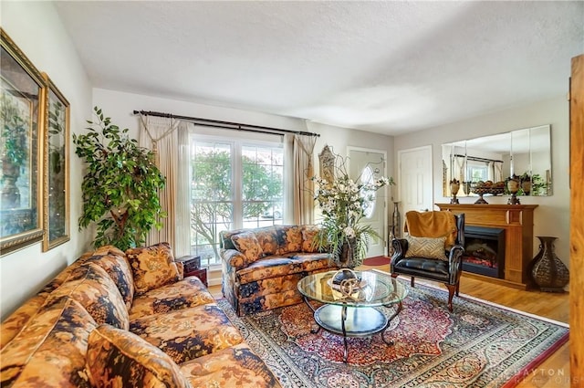 interior space featuring a fireplace and wood finished floors