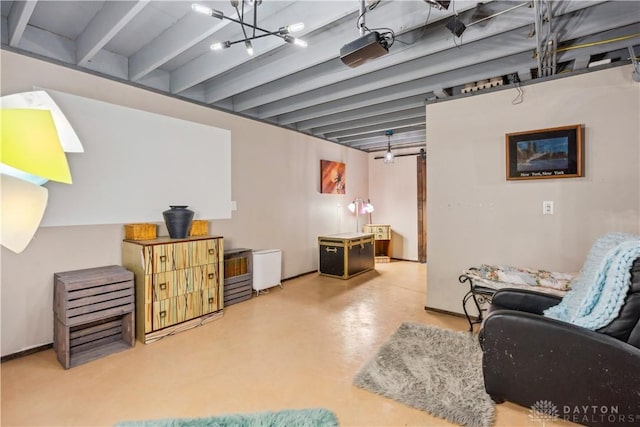 interior space featuring finished concrete floors