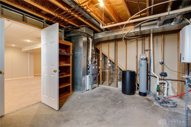 unfinished basement with heating unit