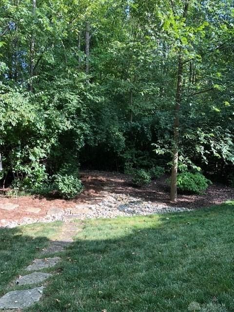 view of yard with a forest view