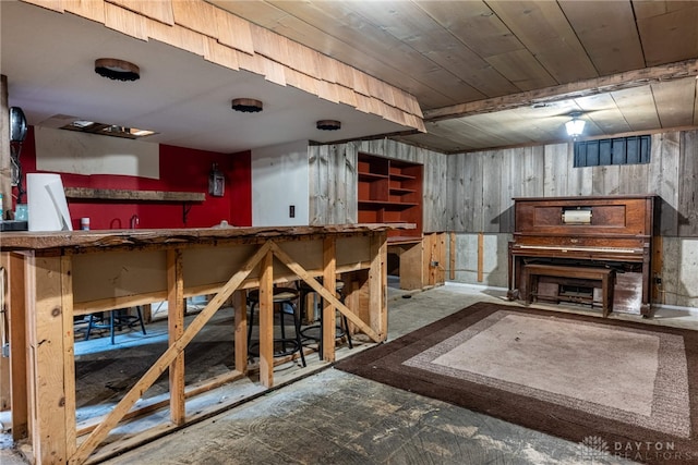 interior space featuring wooden ceiling