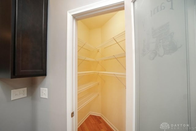 walk in closet with light wood-style flooring