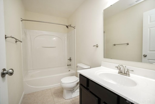 full bathroom featuring visible vents, toilet, tile patterned flooring, tub / shower combination, and vanity