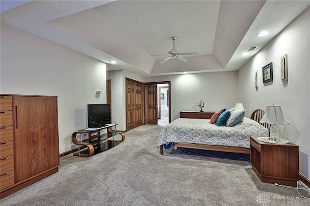 439 Claxton Glen Ct, Dayton, OH 45429 - bedroom with carpet flooring, recessed lighting, baseboards, a raised ceiling, and ceiling fan