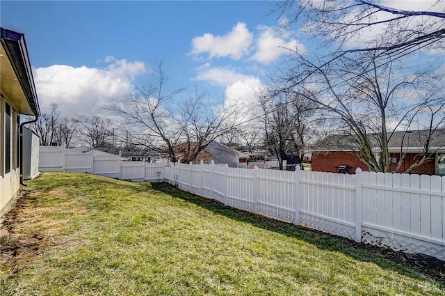 view of yard with a fenced backyard