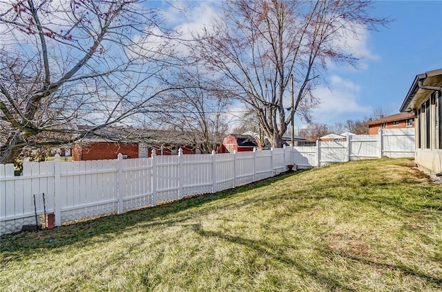 view of yard featuring a fenced backyard