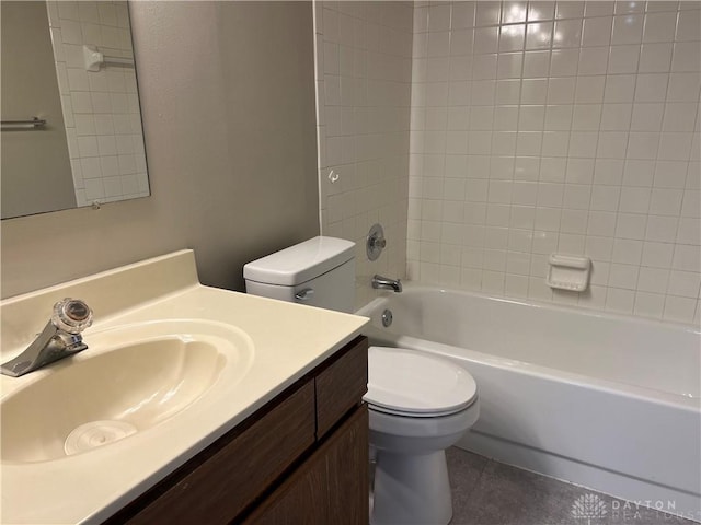 bathroom featuring shower / tub combination, vanity, and toilet