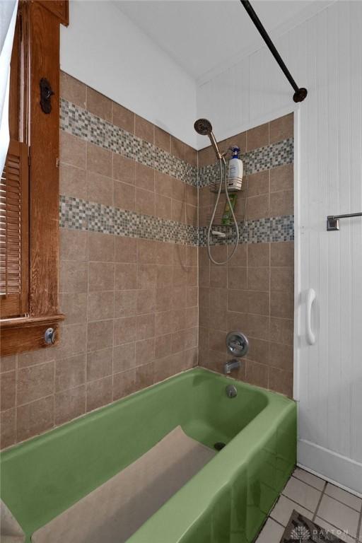 full bathroom with  shower combination and tile patterned floors