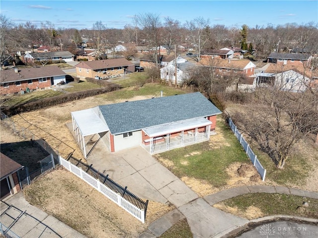 aerial view with a residential view