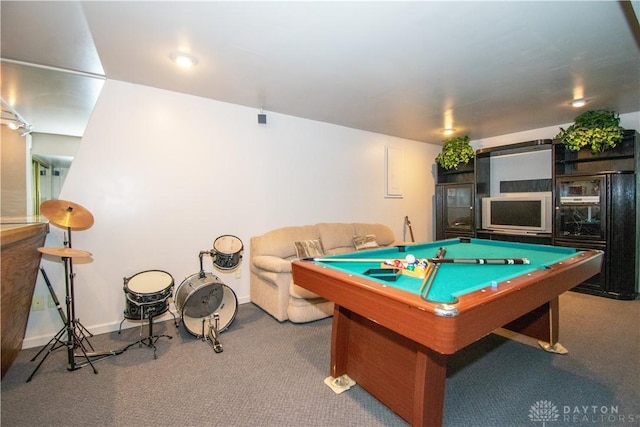 recreation room featuring carpet flooring and pool table