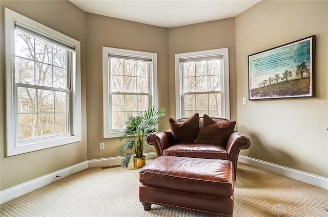 sitting room with carpet floors and baseboards