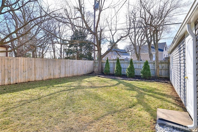 view of yard with a fenced backyard