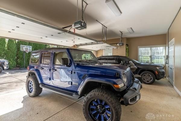 garage with a garage door opener