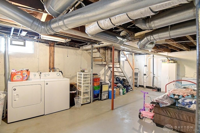 below grade area with independent washer and dryer