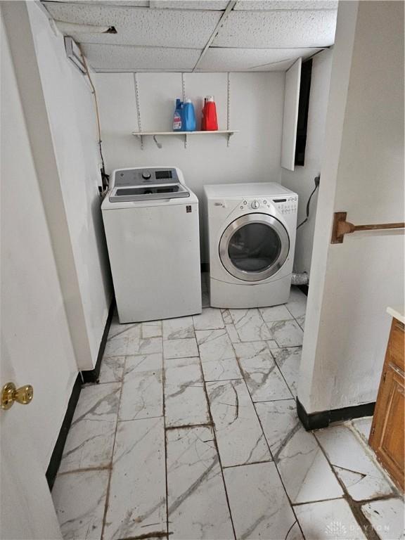 25 Redwood Ave, Dayton, OH 45405 - washroom featuring baseboards, laundry area, independent washer and dryer, and marble finish floor