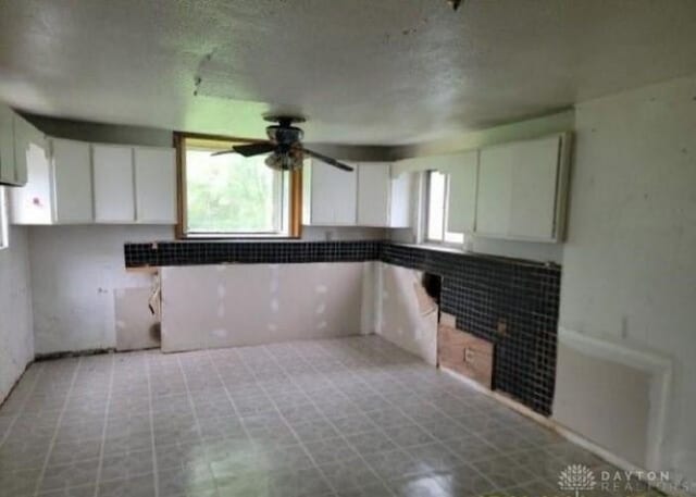 kitchen featuring a healthy amount of sunlight, white cabinetry, and ceiling fan