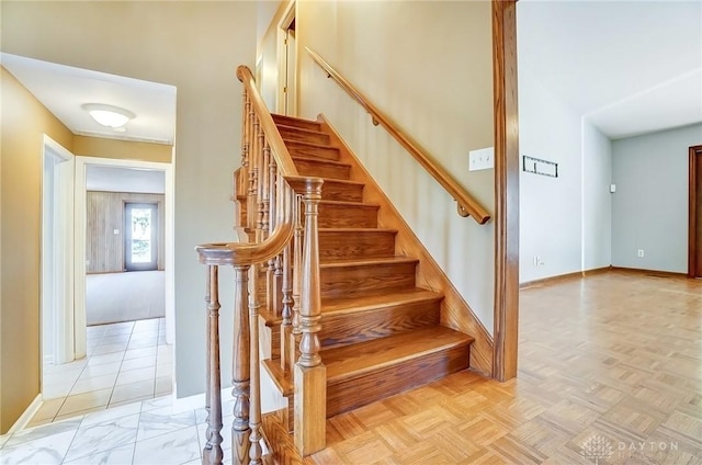 stairs with baseboards