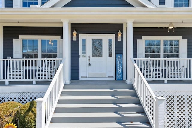 doorway to property with a porch