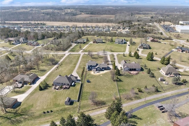 bird's eye view with a rural view and a residential view