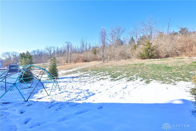 view of yard covered in snow