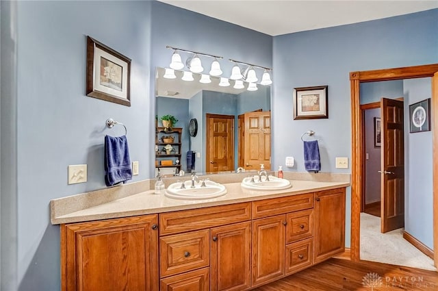 full bathroom featuring a sink, wood finished floors, and double vanity