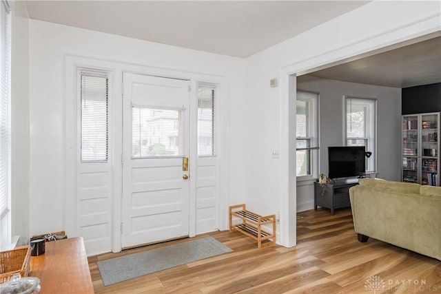 foyer entrance with light wood-type flooring