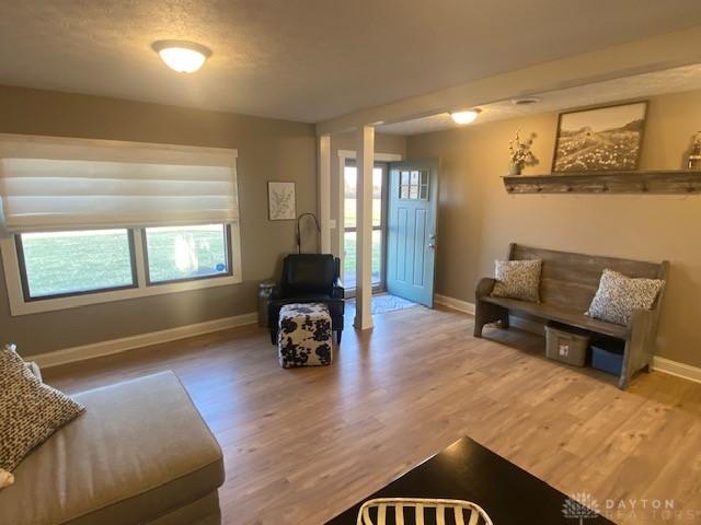 living room with wood finished floors and baseboards