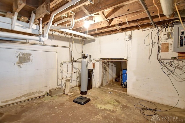 unfinished basement with electric panel