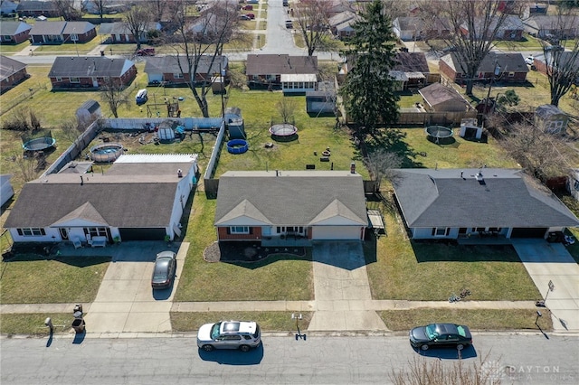 birds eye view of property with a residential view