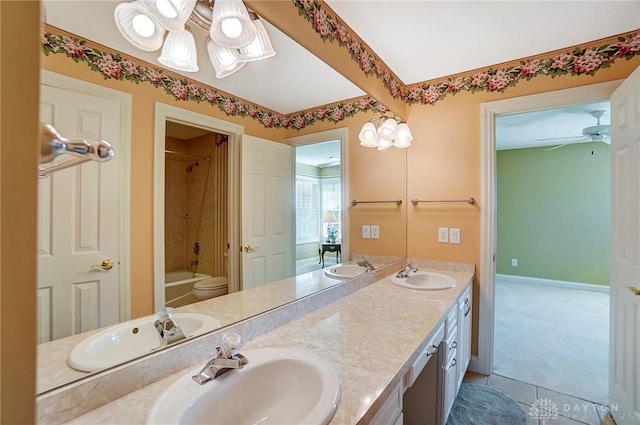 full bathroom with double vanity, shower / washtub combination, and a sink