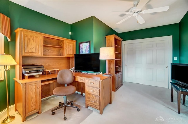 office area with a ceiling fan