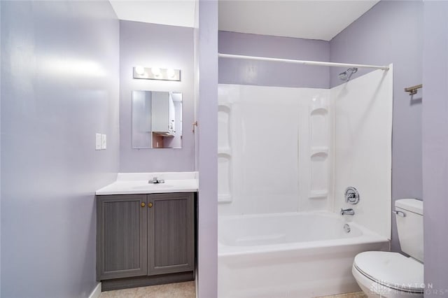 bathroom featuring vanity,  shower combination, and toilet