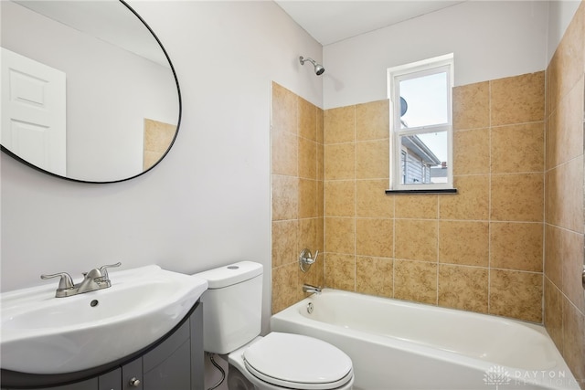 full bath with toilet, vanity, and  shower combination