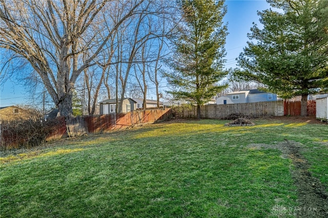 view of yard with a fenced backyard