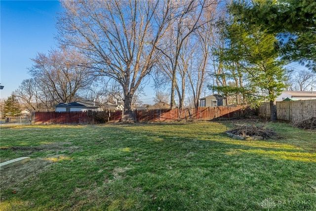 view of yard with a fenced backyard