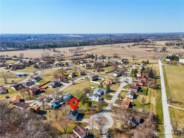 bird's eye view featuring a rural view and a residential view